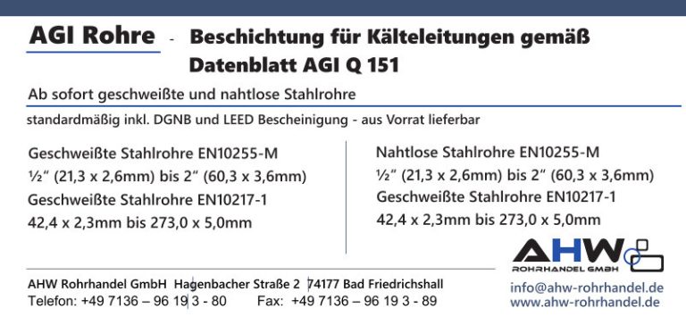 AGI Rohre - Beschichtet für Kälteleitungen